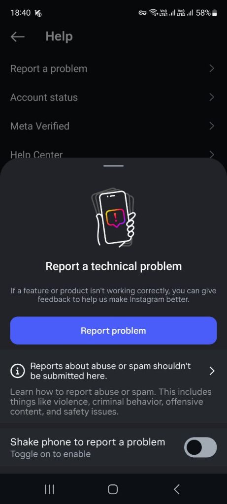 ارتباط با پشتیبانی اینستاگرام